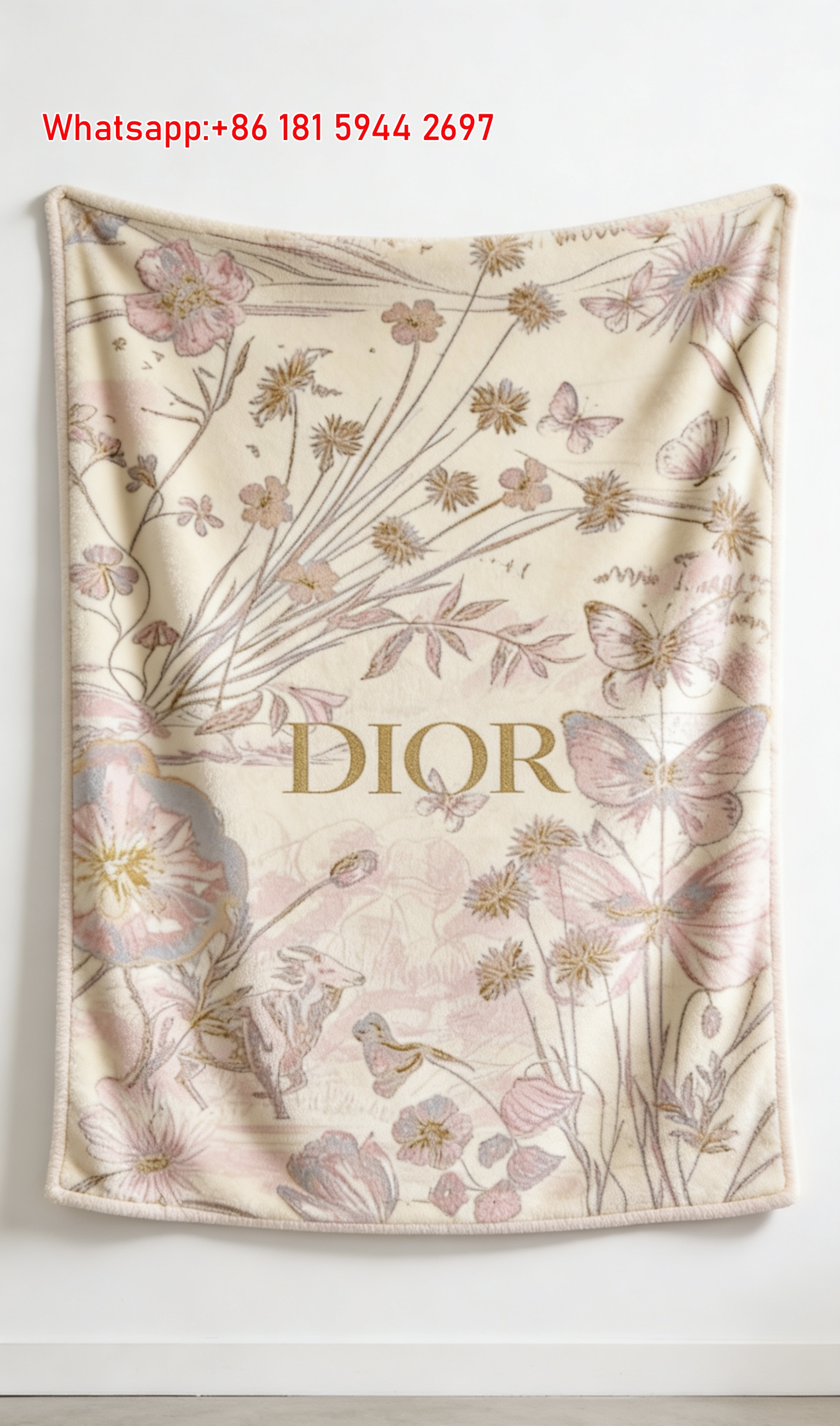 Dior Floral Butterfly Pastel Flannel Sofa Throw Blanket D300